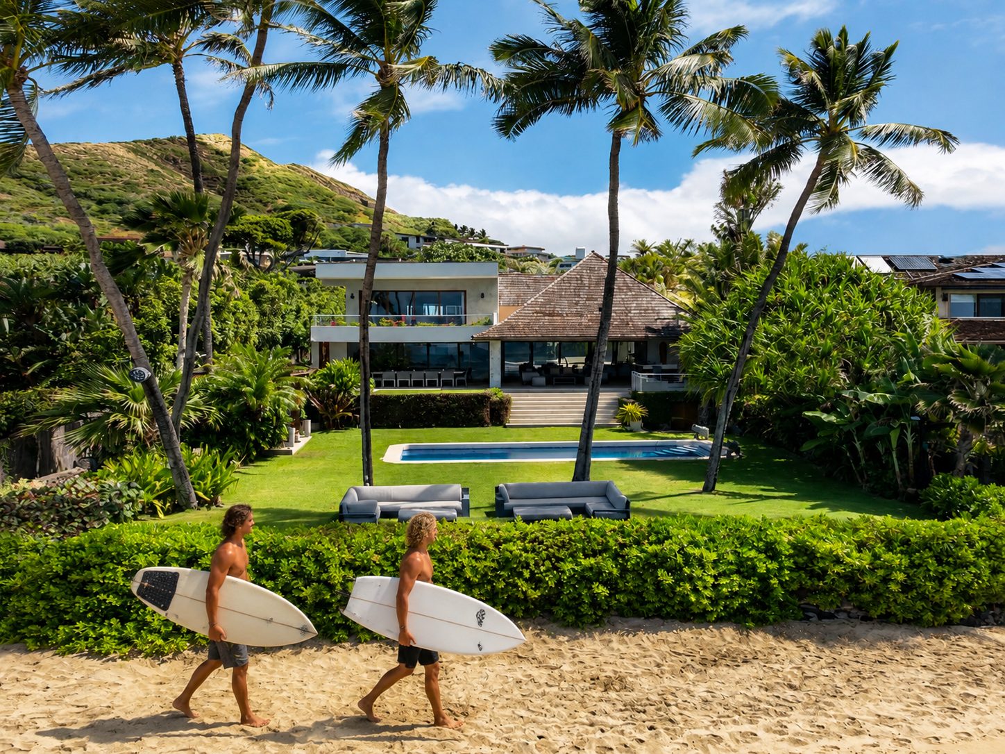 Diamond Head Residence and surfers